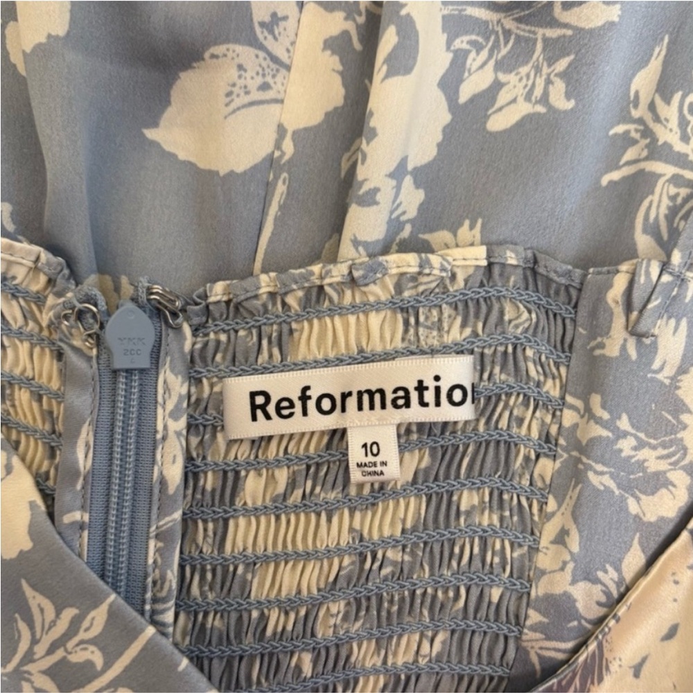 Reformation Frankie Silk Formal Dress Spaghetti Strap Porcelain Blue Floral 10 P - Picture 10 of 16